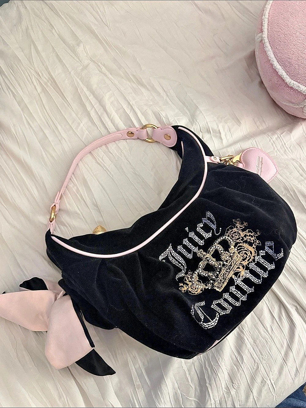 Juicy Couture Velour Shoulder Bag in Black & Pink